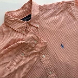 Polo Ralph Lauren Blake Shirt Men’s Medium Orange Gingham Check L/S Classic Fit